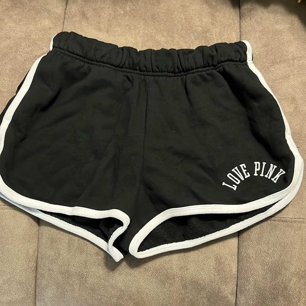 PINK Victoria’s Secret black active shorts black with white trim sz medium